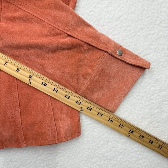 VTG Y2K Live a Little Suede Snap Front Jacket Rust Orange Western Boho Womens PM - Picture 12 of 12